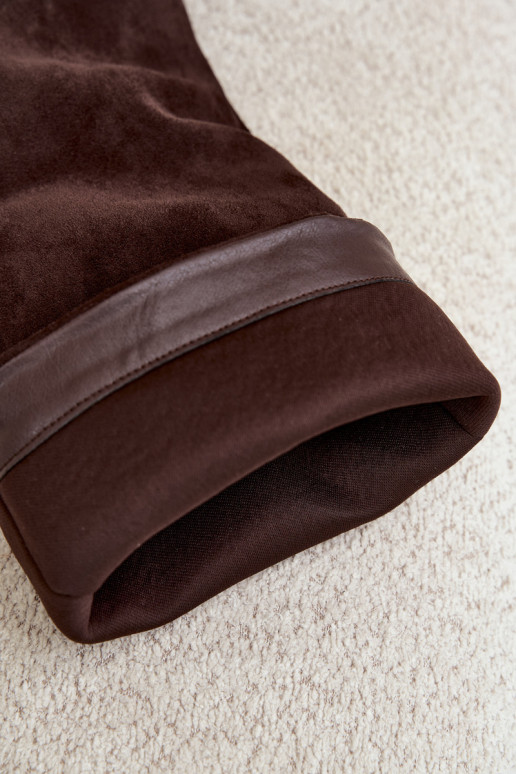 dámské dlouhé boty Slip-on vzor s podpatky z eko semišeowe Czekoladowe Carmina