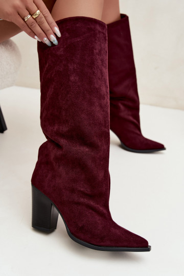 dámské dlouhé boty Slip-on vzor s podpatky z eko semišeowe vínová Carmina 2