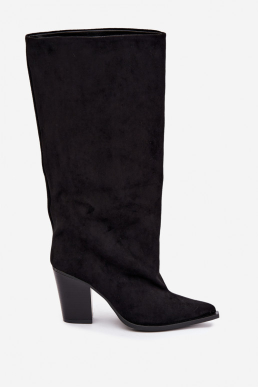 dámské dlouhé boty Slip-on vzor s podpatky z eko semišeowe Černé Carmina