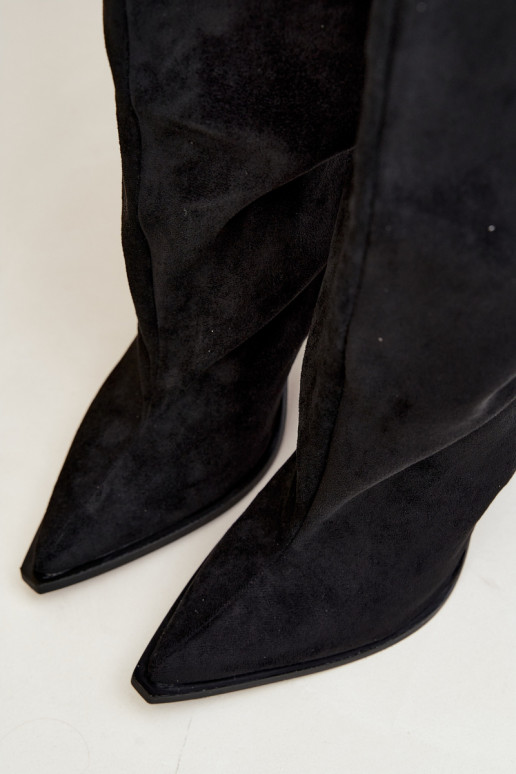 dámské dlouhé boty Slip-on vzor s podpatky z eko semišeowe Černé Carmina