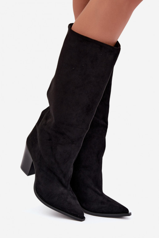 dámské dlouhé boty Slip-on vzor s podpatky z eko semišeowe Černé Carmina