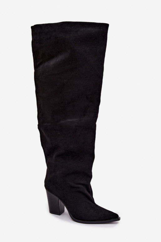 dámské dlouhé boty s podpatky Slip-on vzor Černé Anica