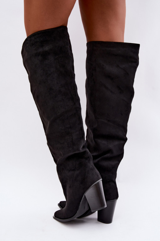 dámské dlouhé boty s podpatky Slip-on vzor Černé Anica