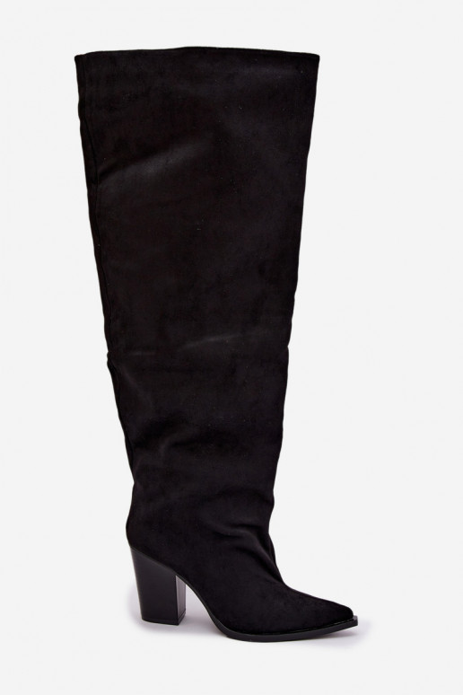 dámské dlouhé boty s podpatky Slip-on vzor Černé Anica