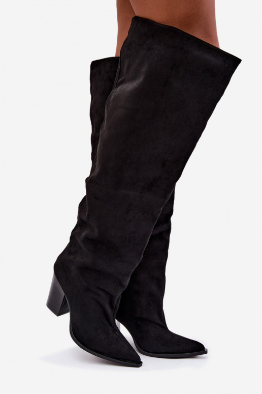 dámské dlouhé boty s podpatky Slip-on vzor Černé Anica