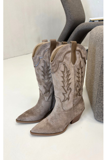 dlouhé boty kovbojský styl  s podpatky khaki Betina 2