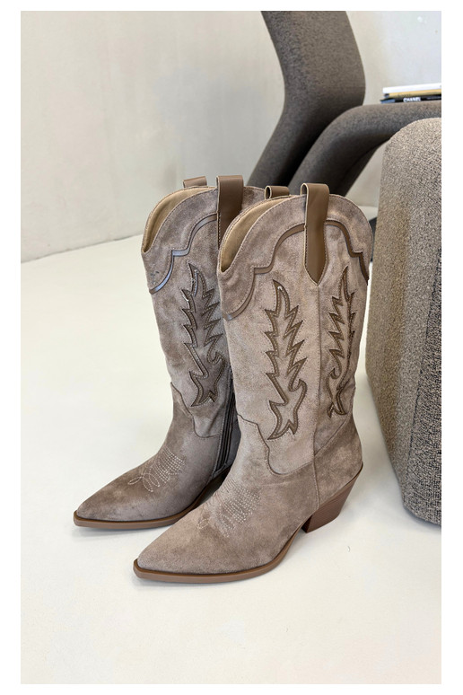 dlouhé boty kovbojský styl  s podpatky khaki Betina