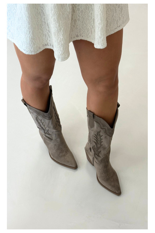 dlouhé boty kovbojský styl  s podpatky khaki Betina