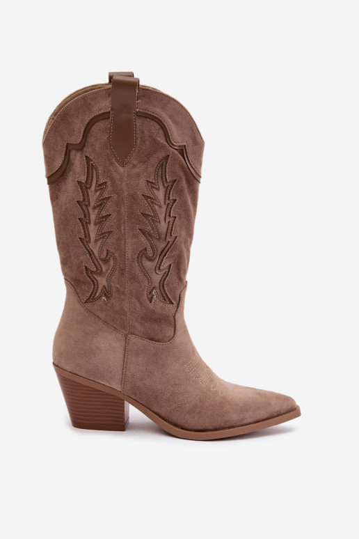 dlouhé boty kovbojský styl  s podpatky khaki Betina