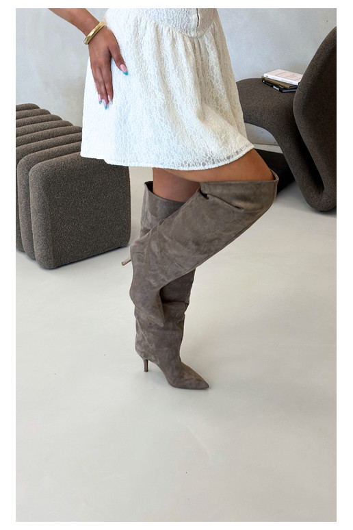 Slip-on vzor dámské dlouhé boty s tenkými podpatky khaki Corly
