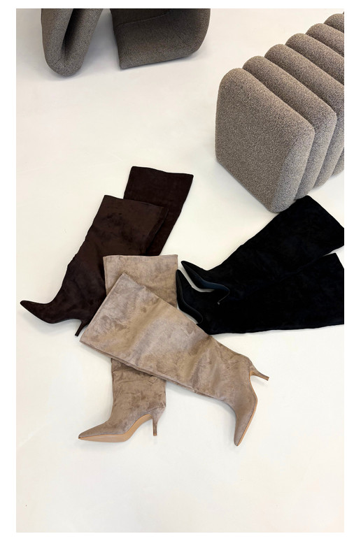 Slip-on vzor dámské dlouhé boty s tenkými podpatky khaki Corly