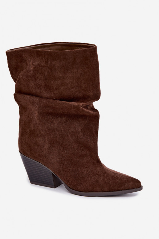  Dámské podpatky Na Ściętym Obcasie Slip-on vzor hnědá Cazela