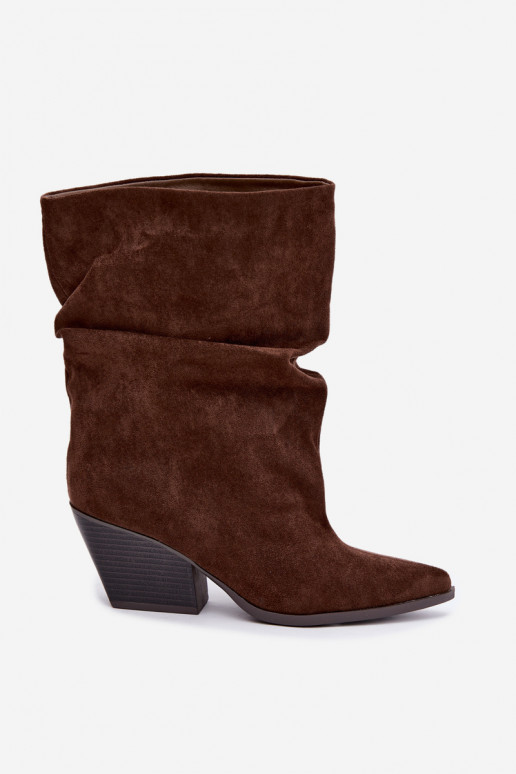  Dámské podpatky Na Ściętym Obcasie Slip-on vzor hnědá Cazela