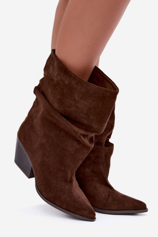  Dámské podpatky Na Ściętym Obcasie Slip-on vzor hnědá Cazela