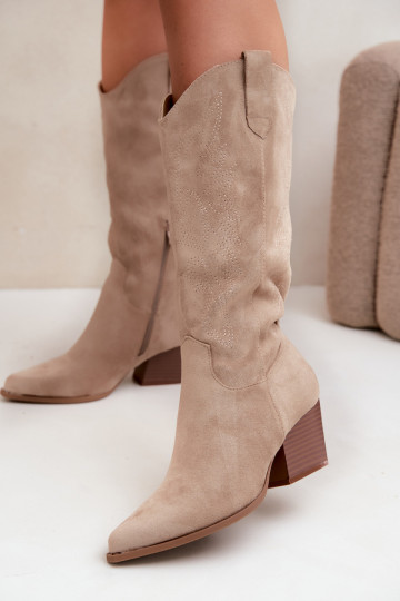 dlouhé boty kovbojský styl s podpatky khaki Hartley 2