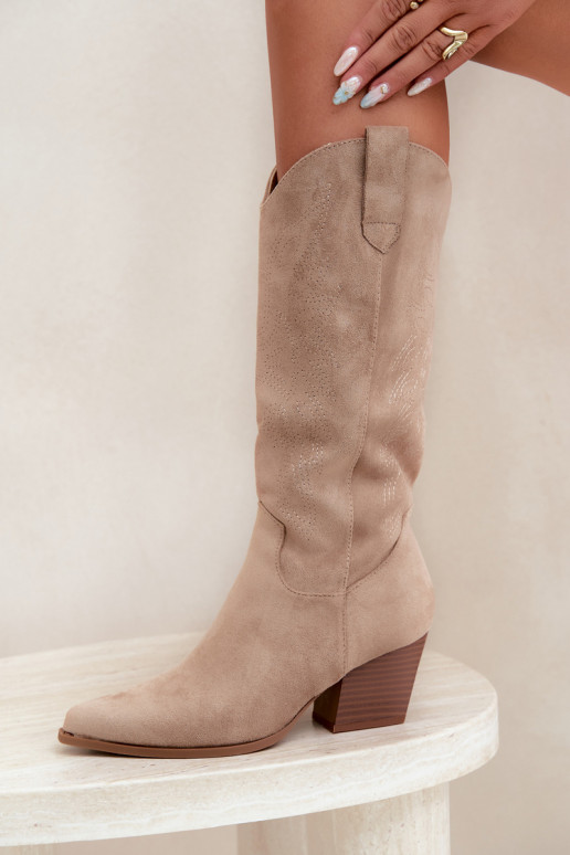 dlouhé boty kovbojský styl s podpatky khaki Hartley