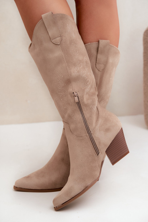 dlouhé boty kovbojský styl s podpatky khaki Hartley