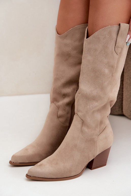 dlouhé boty kovbojský styl s podpatky khaki Hartley