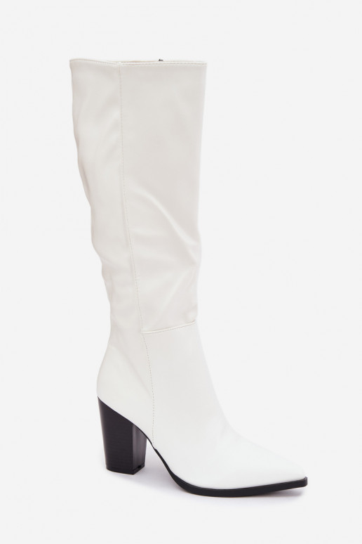 zateplené dlouhé boty  Obcas Słupek z ekologické kůže bílé Drelia
