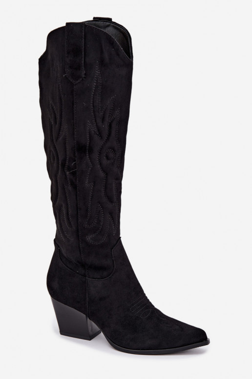 dlouhé boty kovbojský styl  s podpatky Černé Glenor