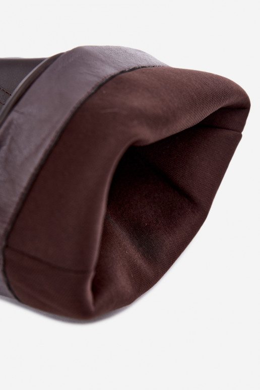 Slip-on vzor dlouhé boty s podpatky  z ekologické kůže Czekoladowe Jensy