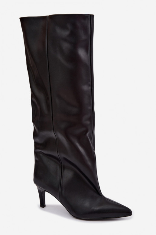 Slip-on vzor dámské dlouhé boty s podpatky z ekologické kůže Černé Favra