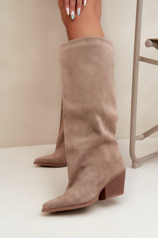 Slip-on vzor dlouhé boty s podpatky Ze Szpiczastym Noskiem khaki Blenia