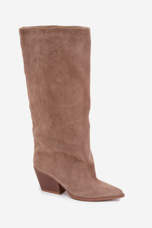 Slip-on vzor dlouhé boty s podpatky Ze Szpiczastym Noskiem khaki Blenia