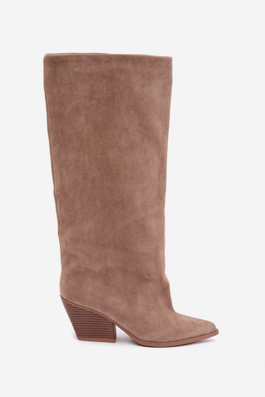 Slip-on vzor dlouhé boty s podpatky Ze Szpiczastym Noskiem khaki Blenia