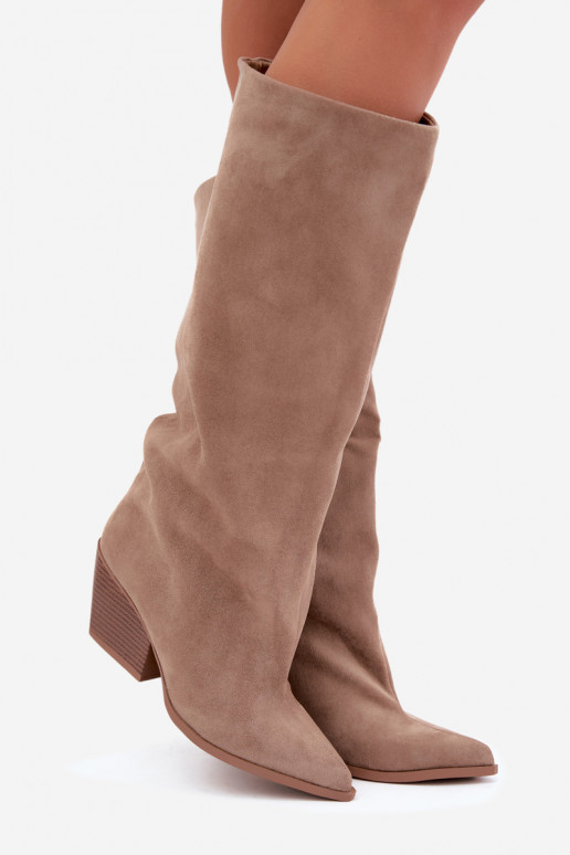 Slip-on vzor dlouhé boty s podpatky Ze Szpiczastym Noskiem khaki Blenia