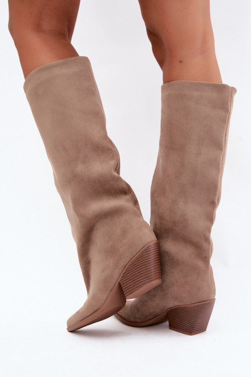 Slip-on vzor dlouhé boty s podpatky Ze Szpiczastym Noskiem khaki Blenia