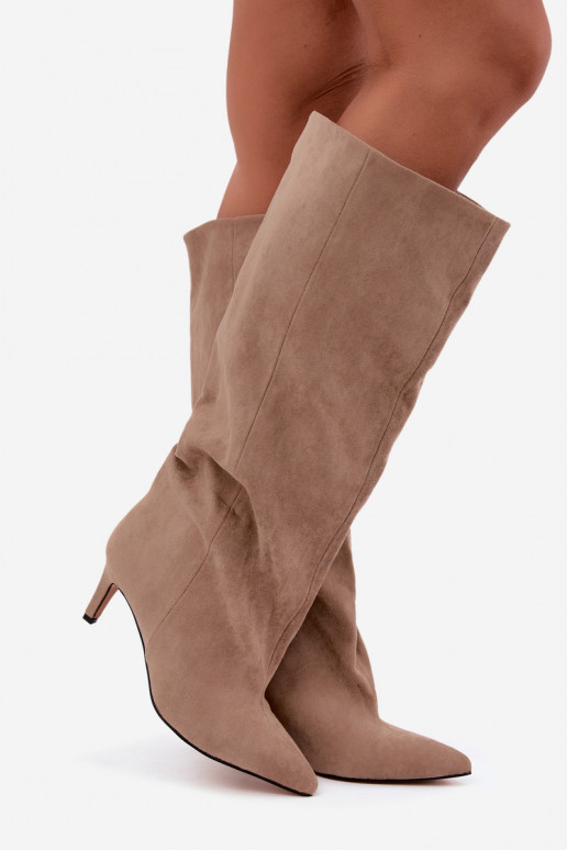 Slip-on vzor dámské dlouhé boty s podpatky béžové Favra