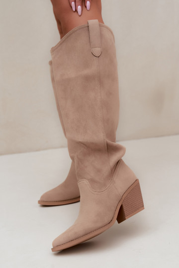 Slip-on vzor dlouhé boty Typu kovbojský styl béžové Sylvie 2