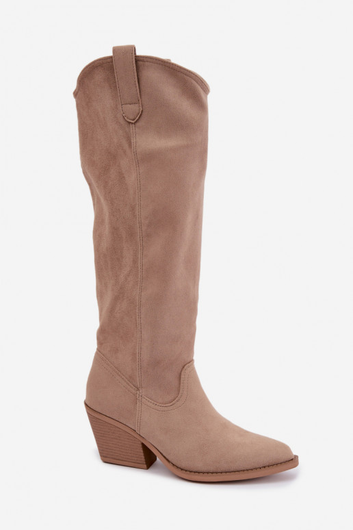 Slip-on vzor dlouhé boty Typu kovbojský styl béžové Sylvie