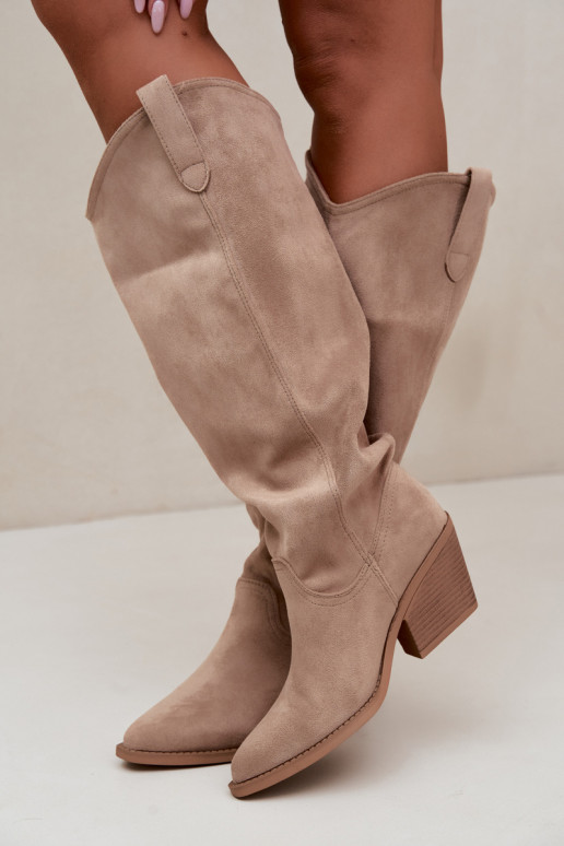 Slip-on vzor dlouhé boty Typu kovbojský styl béžové Sylvie