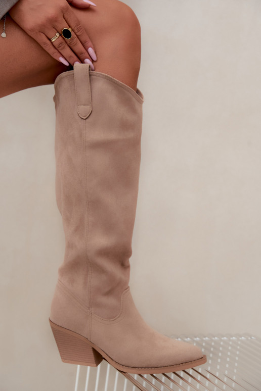 Slip-on vzor dlouhé boty Typu kovbojský styl béžové Sylvie