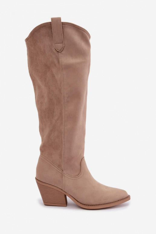 Slip-on vzor dlouhé boty Typu kovbojský styl béžové Sylvie