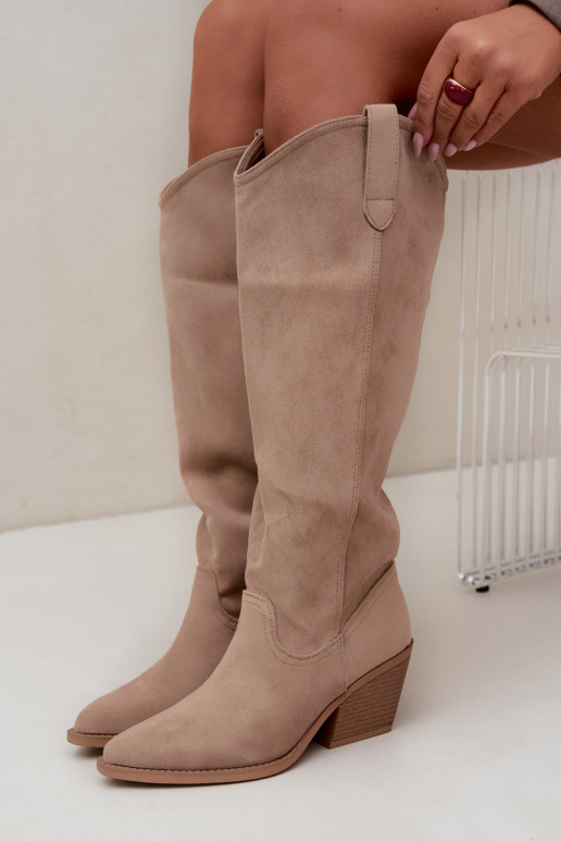 Slip-on vzor dlouhé boty Typu kovbojský styl béžové Sylvie
