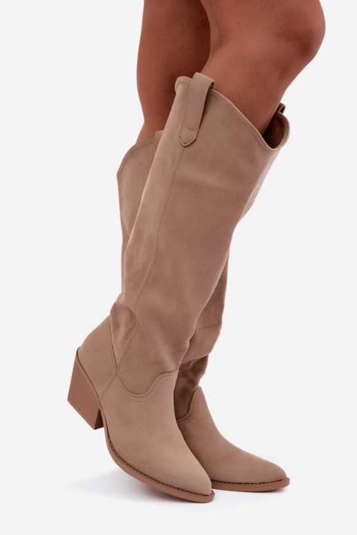 Slip-on vzor dlouhé boty Typu kovbojský styl béžové Sylvie