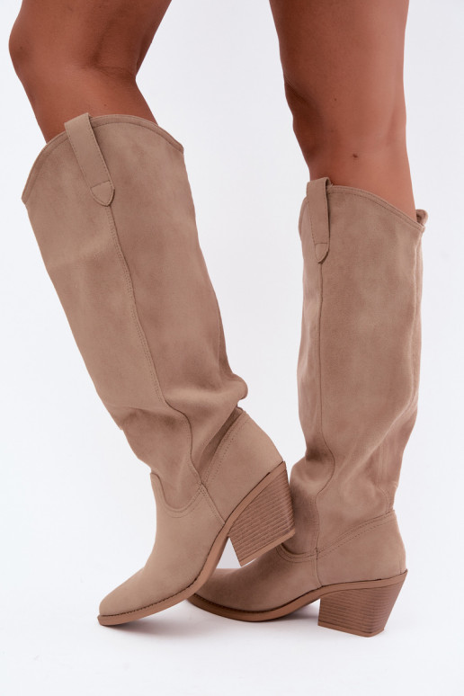 Slip-on vzor dlouhé boty Typu kovbojský styl béžové Sylvie
