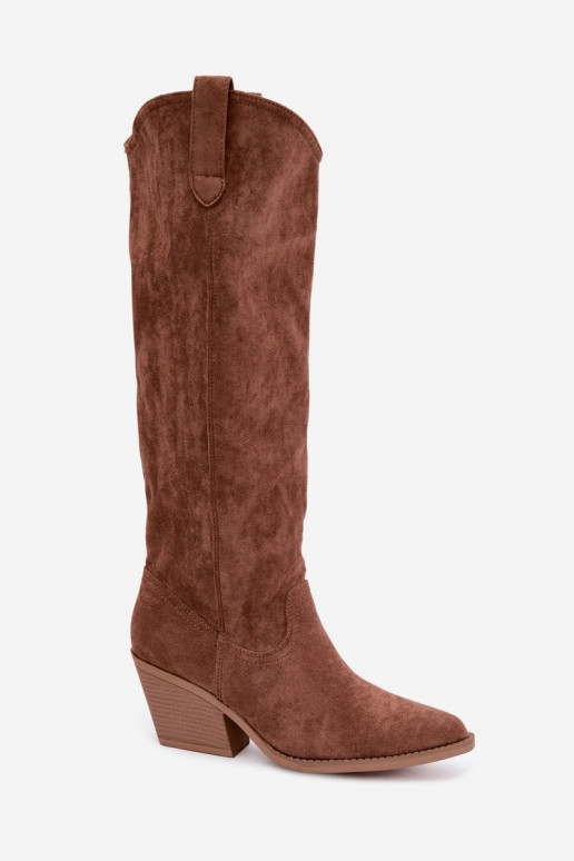 Slip-on vzor dlouhé boty Typu kovbojský styl hnědá Sylvie