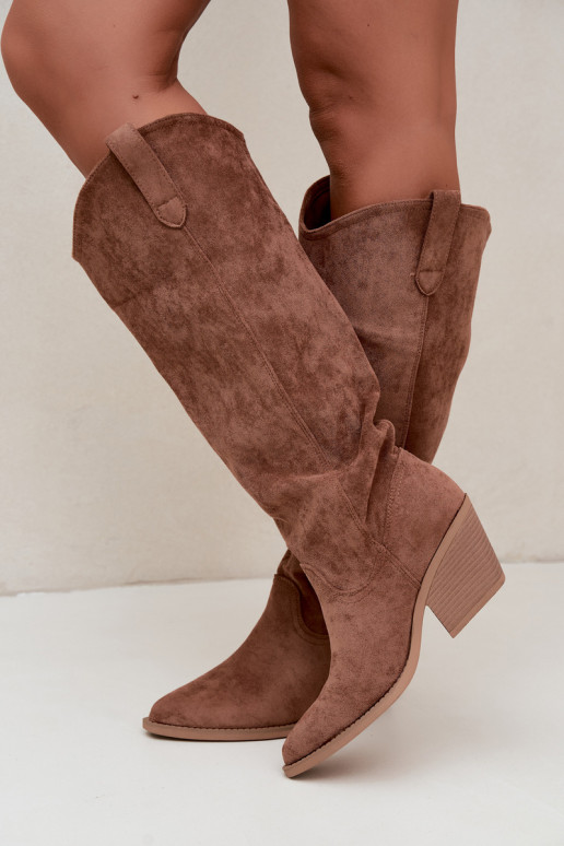 Slip-on vzor dlouhé boty Typu kovbojský styl hnědá Sylvie