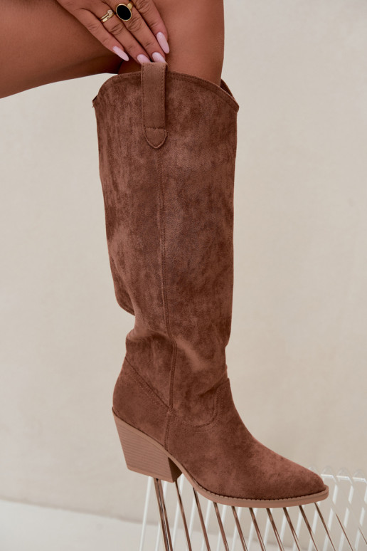 Slip-on vzor dlouhé boty Typu kovbojský styl hnědá Sylvie