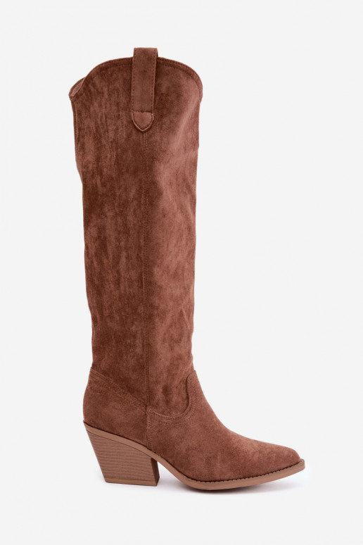 Slip-on vzor dlouhé boty Typu kovbojský styl hnědá Sylvie