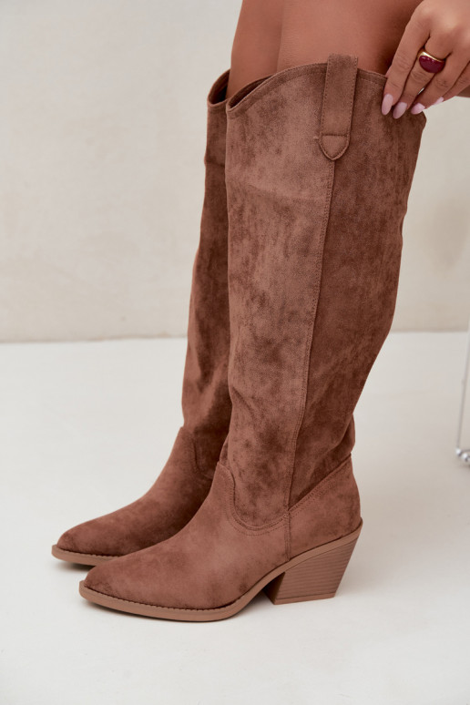 Slip-on vzor dlouhé boty Typu kovbojský styl hnědá Sylvie