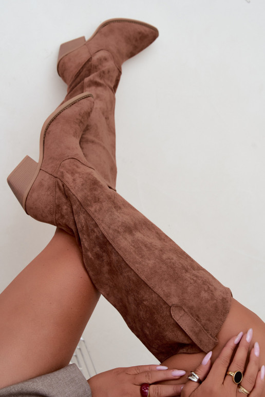Slip-on vzor dlouhé boty Typu kovbojský styl hnědá Sylvie