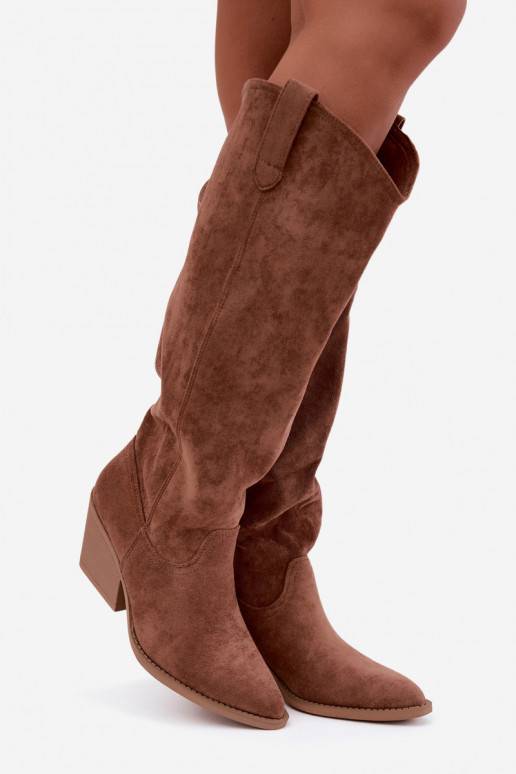 Slip-on vzor dlouhé boty Typu kovbojský styl hnědá Sylvie