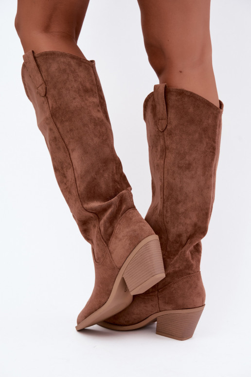 Slip-on vzor dlouhé boty Typu kovbojský styl hnědá Sylvie