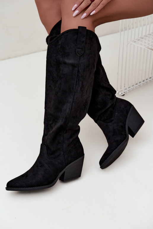 Slip-on vzor dlouhé boty Typu kovbojský styl Černé Sylvie