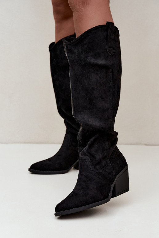 Slip-on vzor dlouhé boty Typu kovbojský styl Černé Sylvie